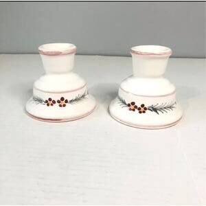 vintage cottage core candles white with flowers‎ ceramic pair grandma core
